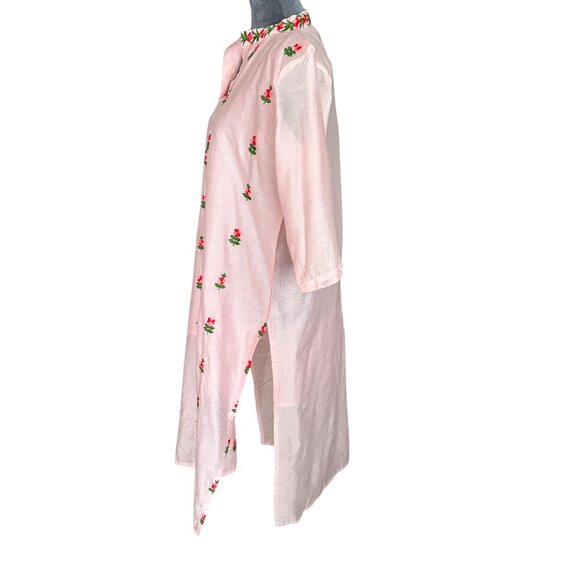 Pink Floral Embroidered Kurta With Mandarin Collar & Side Slits 3XL - Picture 3 of 5